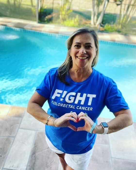 Wendy Harp in Fight CRC t-shirt heart with hands