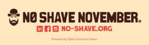 The No Shave November logo highlighting our social media accounts on LinkedIn, Facebook, and Instagram.